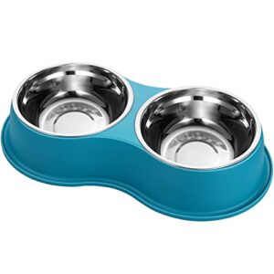 dog bowls double dog water and food bowls stainless steel bowls with non-slip resin station, pet feeder bowls for puppy medium dogs cats