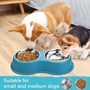 Dog Bowls Double Dog Water and Food Bowls Stainless Steel Bowls with Non-Slip Resin Station, Pet Feeder Bowls for Puppy Medium Dogs Cats