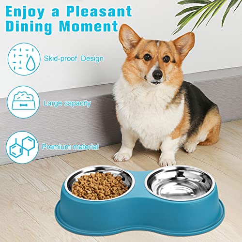 Dog Bowls Double Dog Water and Food Bowls Stainless Steel Bowls with Non-Slip Resin Station, Pet Feeder Bowls for Puppy Medium Dogs Cats
