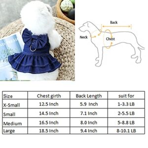 ANIAC Denim Dog Dresses for Small Dogs Puppy Girl Clothes with Leash Ring and Cute Bow Knot Summer Cat Apparel with D-Ring Blue Girl Dog Clothes (Skirt, X-Large)