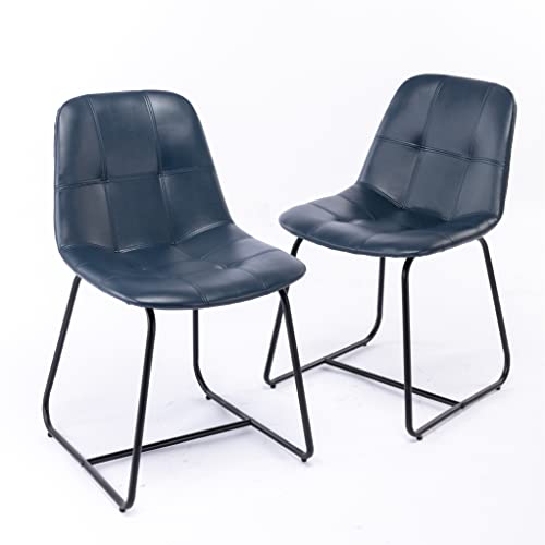 Locus Bono Faux Leather Dining Chairs, Modern Mid Century Side Chairs for Dining Room,Living Room or Kitchen, Set of 2 (Navy - Set of 2)