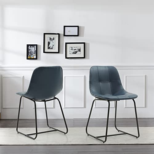 Locus Bono Faux Leather Dining Chairs, Modern Mid Century Side Chairs for Dining Room,Living Room or Kitchen, Set of 2 (Navy - Set of 2)