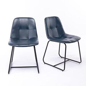 Locus Bono Faux Leather Dining Chairs, Modern Mid Century Side Chairs for Dining Room,Living Room or Kitchen, Set of 2 (Navy - Set of 2)