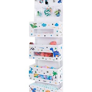 WERNNSAI Dinosaur Door Hanging Organizer - Over Door Storage with 4 Large Pockets 3 Clear Small Pockets for Kids 49” x 14” x 5” Baby Storage Toys Towels Sundries for Children Room Bedroom Kitchen