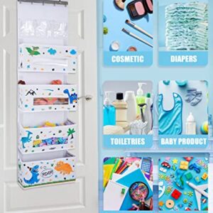 WERNNSAI Dinosaur Door Hanging Organizer - Over Door Storage with 4 Large Pockets 3 Clear Small Pockets for Kids 49” x 14” x 5” Baby Storage Toys Towels Sundries for Children Room Bedroom Kitchen