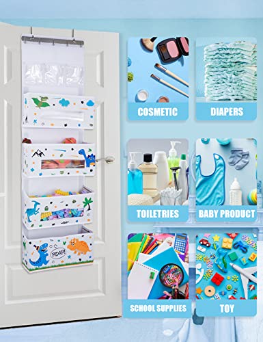 WERNNSAI Dinosaur Door Hanging Organizer - Over Door Storage with 4 Large Pockets 3 Clear Small Pockets for Kids 49” x 14” x 5” Baby Storage Toys Towels Sundries for Children Room Bedroom Kitchen