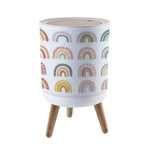 kcdcyczeal small trash can with lid boho scandinavian nursery rainbow cute colorful white round recycle bin press top dog proof wastebasket for kitchen bathroom bedroom office 7l/1.8 gallon