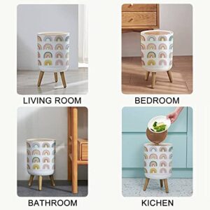 KCDCYCZEAL Small Trash Can with Lid Boho Scandinavian Nursery Rainbow Cute Colorful White Round Recycle Bin Press Top Dog Proof Wastebasket for Kitchen Bathroom Bedroom Office 7L/1.8 Gallon