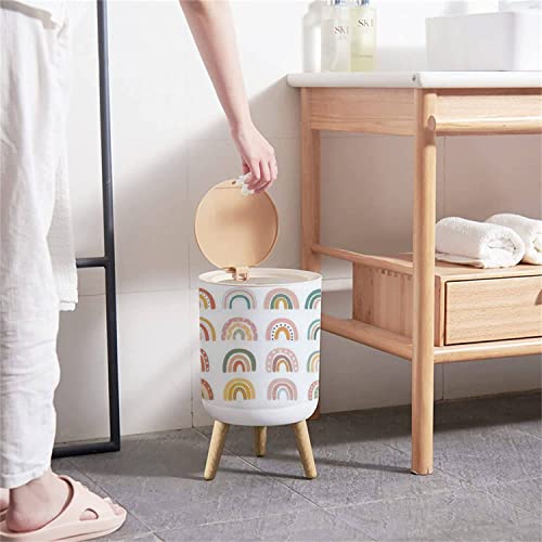 KCDCYCZEAL Small Trash Can with Lid Boho Scandinavian Nursery Rainbow Cute Colorful White Round Recycle Bin Press Top Dog Proof Wastebasket for Kitchen Bathroom Bedroom Office 7L/1.8 Gallon