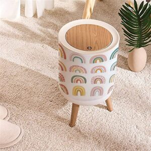 KCDCYCZEAL Small Trash Can with Lid Boho Scandinavian Nursery Rainbow Cute Colorful White Round Recycle Bin Press Top Dog Proof Wastebasket for Kitchen Bathroom Bedroom Office 7L/1.8 Gallon