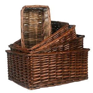 dunchaty wicker storage bins, handmade wicker baskets for shelves set of 5, rectangular organizing baskets, decorative woven basket storage bins for home (5 sizes, brown)