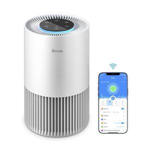 govee air purifiers for bedroom, hepa small filter air purifier with smart wifi alexa control for pet hair, odors, pollen, smoke, quiet portable air cleaner with 3 speeds, timer, aromatherapy for home