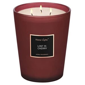 homelights highly scented candles, big 33.3 oz for home, natural soy aromatherapy candles, smokeless long lasting 130 hrs with 3 cotton wicks, candles gifts for women & men - lost in cherry