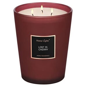 HomeLights Highly Scented Candles, Big 33.3 oz for Home, Natural Soy Aromatherapy Candles, Smokeless Long Lasting 130 hrs with 3 Cotton Wicks, Candles Gifts for Women & Men - Lost in Cherry