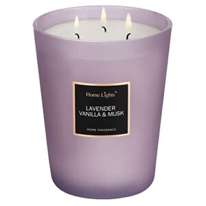 homelights highly scented candles, big 33.3 oz for home, natural soy aromatherapy candles, smokeless long lasting 130 hrs with 3 cotton wicks, candles gifts for women & men - lavender vanilla & musk