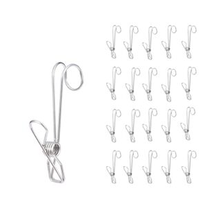 20 pcs stainless steel clothespins with hooks, metal long tail clip with hooks,hanging universal clips, for offices, kitchens and bathrooms