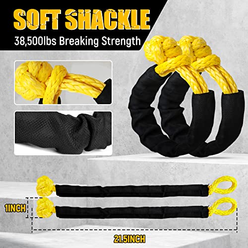 GODIAG 1"×20ft Kinetic Recovery Rope (33000lbs) Heavy Duty Energy Tow Rope with 2 Soft Shackles, Offroad Power Stretch Snatch Rope for Truck Jeep Car ATV UTV Tractor