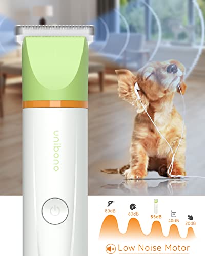 unibono Dog Cat Grooming Kit, All-in-One Low Small Noise Paw Trimmer Electric Puppy Hair Clippers Rechargeable Cordless IPx7 Waterproof Claw Trimmer Shaver Nail Grinder for Small to Medium Pet