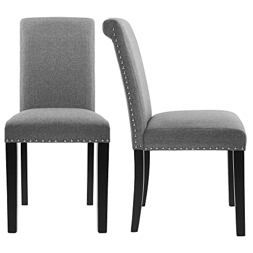 NOBPEINT Fabric Dining Chairs Upholstered Kitchen Chairs with Solid Wood Legs, Set of 2 (Gray)