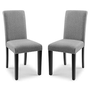 NOBPEINT Fabric Dining Chairs Upholstered Kitchen Chairs with Solid Wood Legs, Set of 2 (Gray)