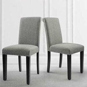 NOBPEINT Fabric Dining Chairs Upholstered Kitchen Chairs with Solid Wood Legs, Set of 2 (Gray)