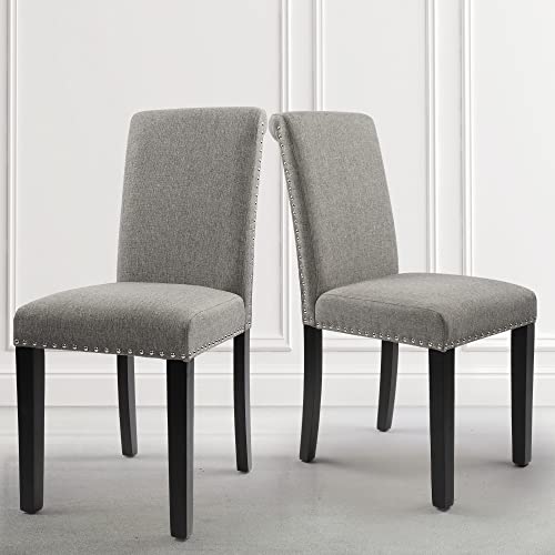 NOBPEINT Fabric Dining Chairs Upholstered Kitchen Chairs with Solid Wood Legs, Set of 2 (Gray)