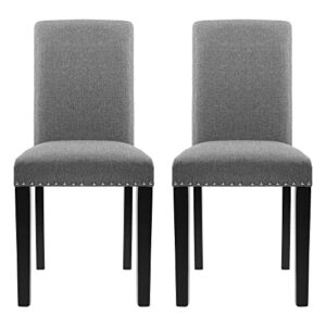 NOBPEINT Fabric Dining Chairs Upholstered Kitchen Chairs with Solid Wood Legs, Set of 2 (Gray)