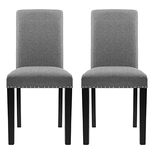 NOBPEINT Fabric Dining Chairs Upholstered Kitchen Chairs with Solid Wood Legs, Set of 2 (Gray)