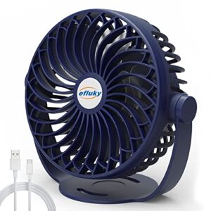 efluky small desk fan, 5 speeds usb rechargeable fan built-in 3200mah battery, 360° adjustment portable mini fan surtable for home, office, travel, camping, 5.7'' navy