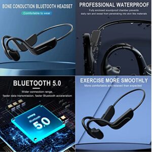 Bone-Conduction Earphone Wireless Bluetooth 5.0 Open Ear Headphones Noise-canceling Mic Business Headset Waterproof Sports Headphones for Workout,Running,Hiking,Cycling,Swimming (Black)