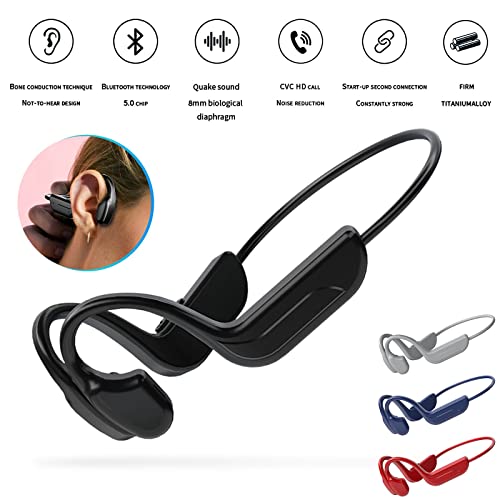 Bone-Conduction Earphone Wireless Bluetooth 5.0 Open Ear Headphones Noise-canceling Mic Business Headset Waterproof Sports Headphones for Workout,Running,Hiking,Cycling,Swimming (Black)