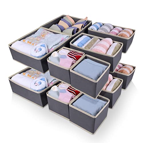 Drawer Organizer Clothes, 12 Pack Underwear Drawer Organizers for Clothing, Fabric Foldable Clothes Dresser Drawers Dividers, Closet Organizers and Storage Box for Clothes, Bra, Socks, Underwear