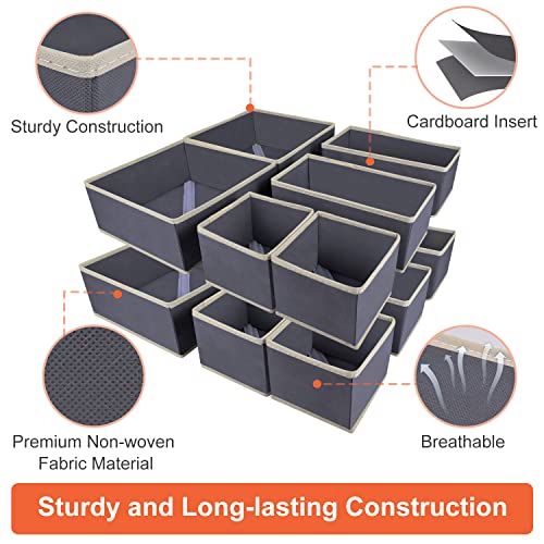 Drawer Organizer Clothes, 12 Pack Underwear Drawer Organizers for Clothing, Fabric Foldable Clothes Dresser Drawers Dividers, Closet Organizers and Storage Box for Clothes, Bra, Socks, Underwear