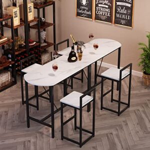 Tribesigns Bar Table and Chairs Set, 43.3" Pub Bar Dining Table and 2 Bar Stools, 3-Piece Wood Counter Height Breakfast Table Set with Metal Frame and Faux Marble Tabletop (White)
