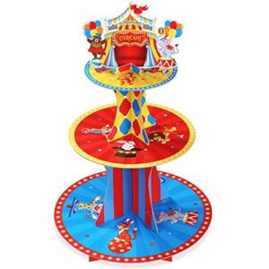 zopeal carnival theme cupcake holder 3 tier circus cardboard cupcake stand circus tent cake stand dessert tower holder for carnival circus themed birthday party decoration supplies