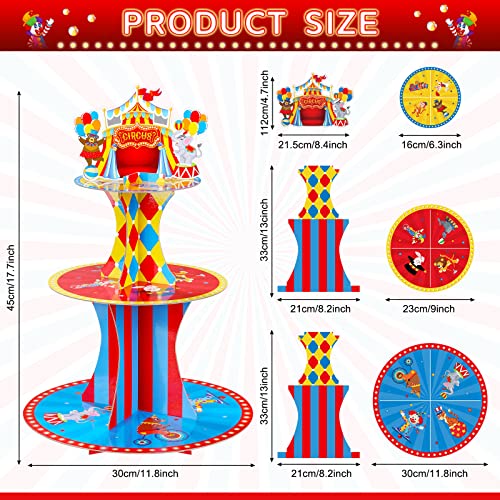 Zopeal Carnival Theme Cupcake Holder 3 Tier Circus Cardboard Cupcake Stand Circus Tent Cake Stand Dessert Tower Holder for Carnival Circus Themed Birthday Party Decoration Supplies