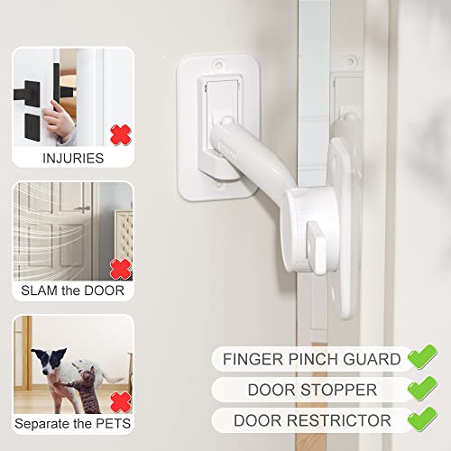 EUDEMON 1 Pack Child Proof Door Finger Pinch Guard, Baby Door Stopper& Door Latch, Adjustable Door Lever Handle for Pets, Great Door Lock for Dogs, Easy Cats Entry(White)