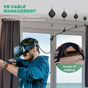 VR Cable Management, QIYO 6 Packs Retractable Ceiling Pulley System Compatible with VR Link Cable for Oculus Quest, HTC Vive, Rift S, PS VR, Vive Pro, Playstation VR, Valve Index VR Accessories