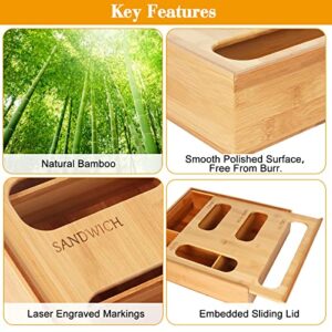 Bamboo Ziplock Bag Organizer For Drawer And Wall, Baggie Organizer Dispenser, Food Storage Bag Organizer Fits For Ziploc Solimo Glad Hefty For Gallon Quart Sandwich And More Zip Lock Bags - 4 Slots