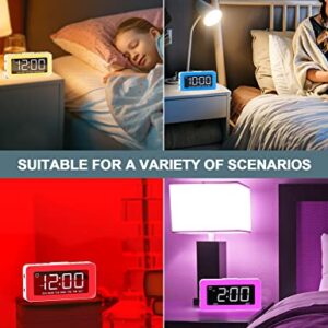 Umedo Alarm Clock for Bedrooms Dual Alarm Clocks 8 RGB Night Lights, 3 Mode Mirror Clock, USB Port, 8 White Noise, 7 Wake-Up Sounds, 16 Level Volume, 0%-100% Dimmable, Bedside Clock for Kids & Adult