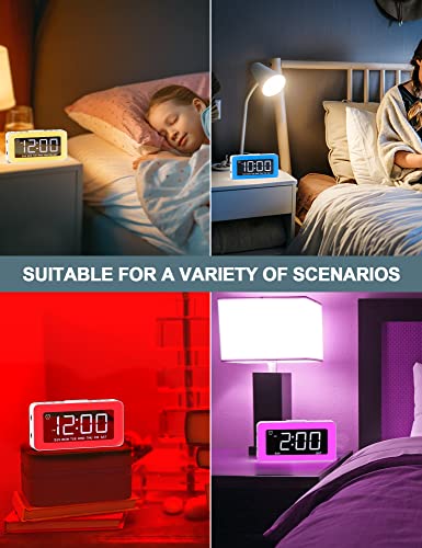 Umedo Alarm Clock for Bedrooms Dual Alarm Clocks 8 RGB Night Lights, 3 Mode Mirror Clock, USB Port, 8 White Noise, 7 Wake-Up Sounds, 16 Level Volume, 0%-100% Dimmable, Bedside Clock for Kids & Adult