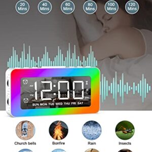 Umedo Alarm Clock for Bedrooms Dual Alarm Clocks 8 RGB Night Lights, 3 Mode Mirror Clock, USB Port, 8 White Noise, 7 Wake-Up Sounds, 16 Level Volume, 0%-100% Dimmable, Bedside Clock for Kids & Adult