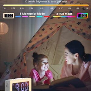 Umedo Alarm Clock for Bedrooms Dual Alarm Clocks 8 RGB Night Lights, 3 Mode Mirror Clock, USB Port, 8 White Noise, 7 Wake-Up Sounds, 16 Level Volume, 0%-100% Dimmable, Bedside Clock for Kids & Adult