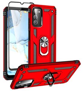 sunremex for samsung galaxy a03s case with tempered glass screen protector, samsung a03s case kickstand [military grade] 16ft.drop tested protective cover for samsung galaxy a03s (a03s_red)