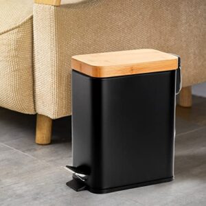 Peohud 1.3 Gallon Step Trash Can with Soft Close Lid, Bathroom Garbage Can with Removable Liner Bucket and Handle for Kitchen, Bedroom, Craft Room, Office, RV, Black