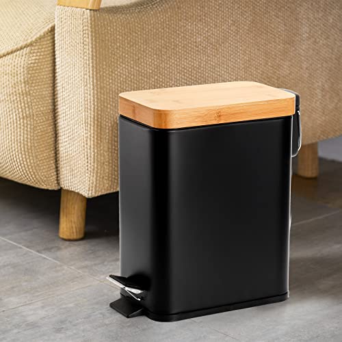 Peohud 1.3 Gallon Step Trash Can with Soft Close Lid, Bathroom Garbage Can with Removable Liner Bucket and Handle for Kitchen, Bedroom, Craft Room, Office, RV, Black