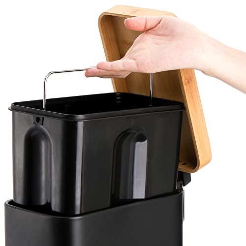 Peohud 1.3 Gallon Step Trash Can with Soft Close Lid, Bathroom Garbage Can with Removable Liner Bucket and Handle for Kitchen, Bedroom, Craft Room, Office, RV, Black