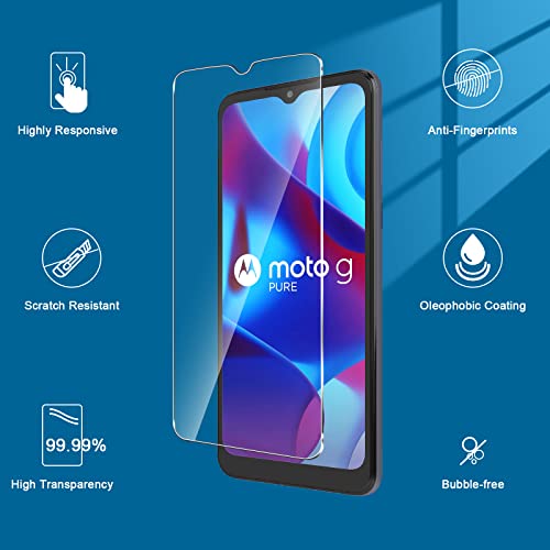 【3+3 PACK】Coolpow Designed for Motorola Moto G Pure Screen Protector Tempered Glass Film,【EasyInstall Tool】9H Hardness, Anti-Scratch,Ultra HD,Scratch Resistant, Easy Install,Case Friendly, Bubble Free