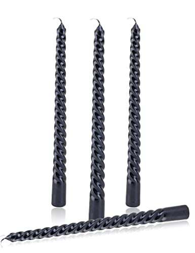 10 inch Black Taper Candles Set of 4,Dripless Long Candle Sticks,8 hrs Clean Burning Unscented Tapered Candles,Glossy Halloween Candles,Candlesticks for Wedding,Dinner