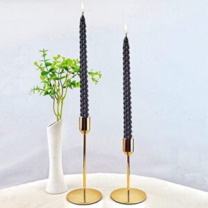 10 inch Black Taper Candles Set of 4,Dripless Long Candle Sticks,8 hrs Clean Burning Unscented Tapered Candles,Glossy Halloween Candles,Candlesticks for Wedding,Dinner